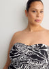 Black Foliage-Print Twisted Bandeau One-Piece Swimsuit
