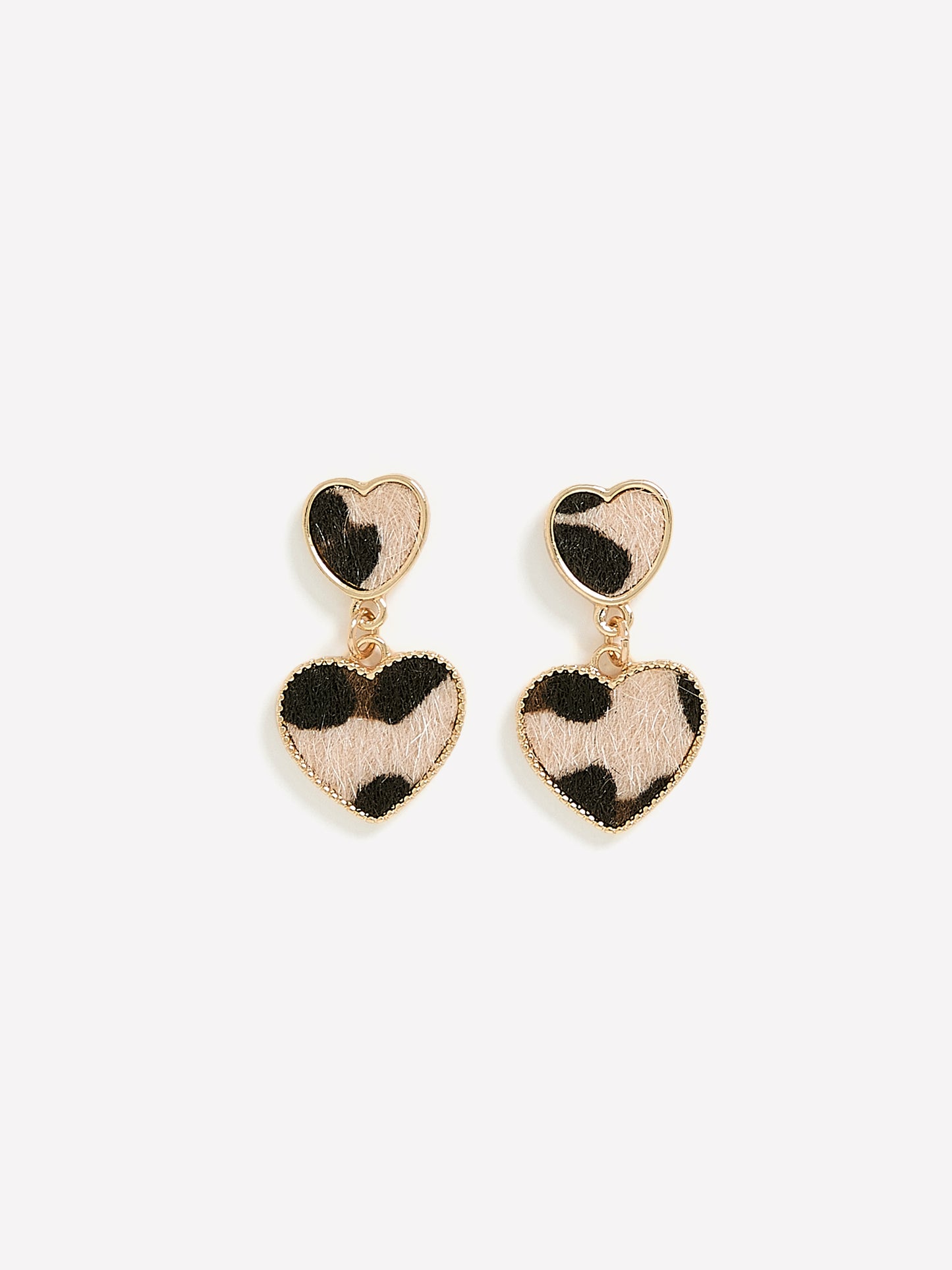 Leopard-Print Heart Pendant Earrings