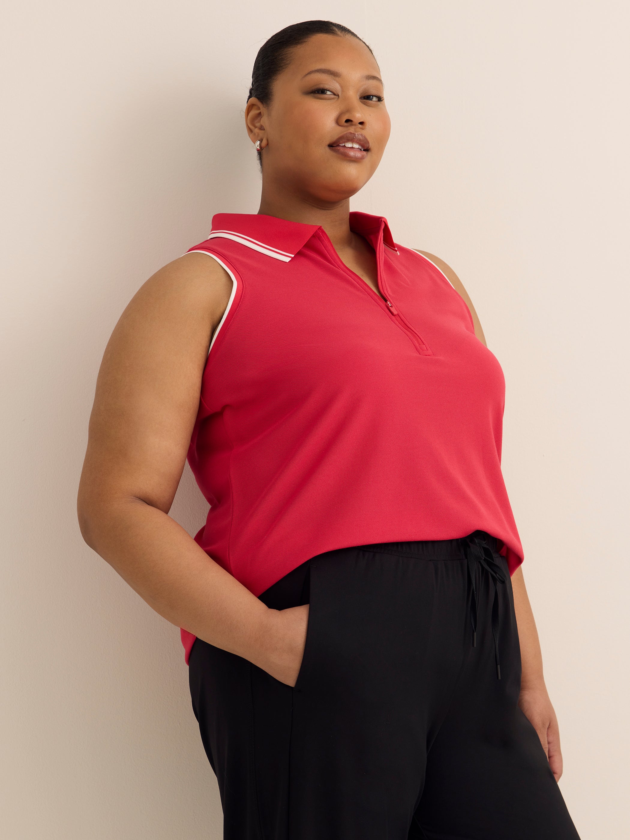 Active Zone Sleeveless Pique Knit Polo Top Plus Size Women's