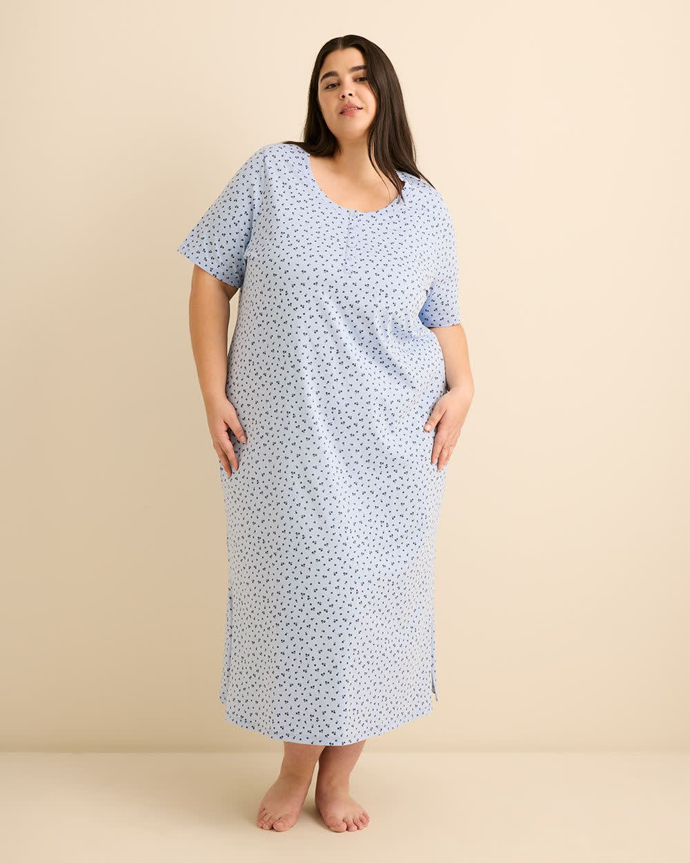 Chemise de nuit longue à manches courtes avec imprimé floral - ti Voglio