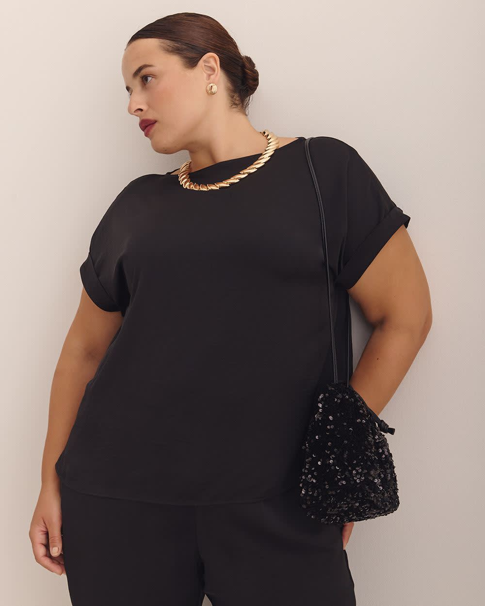 Satin Boat-Neck T-Shirt Blouse