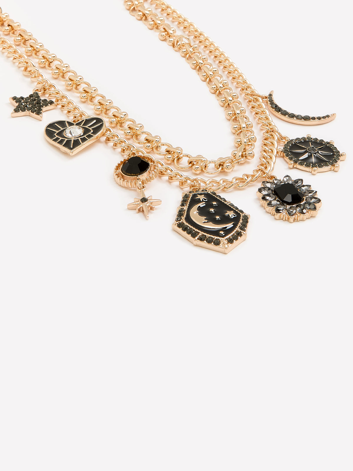 Short Two-Layer Necklace with Celestial Charms