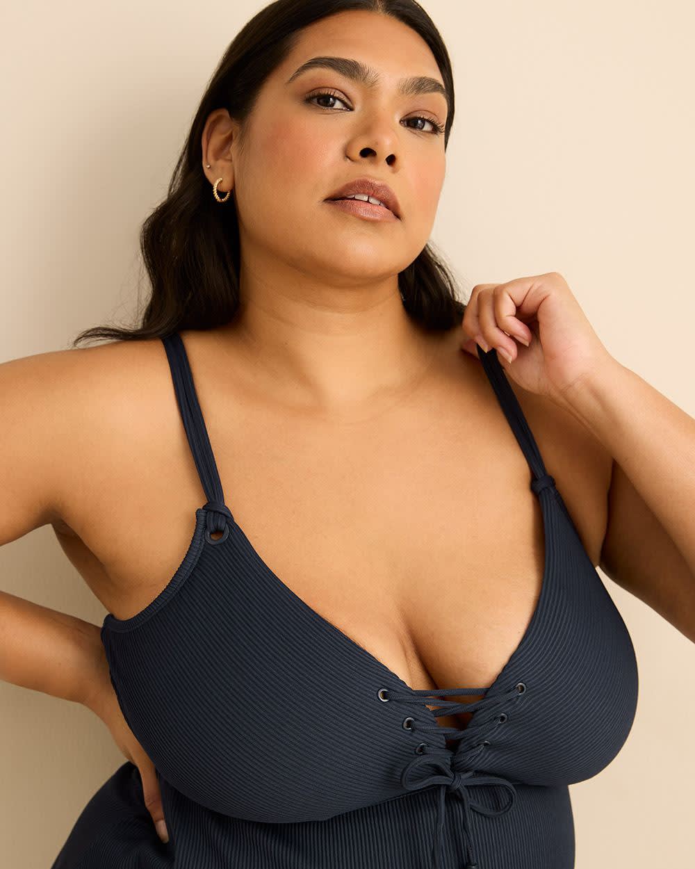 Plunge A-Line Tankini Top With Drawcords