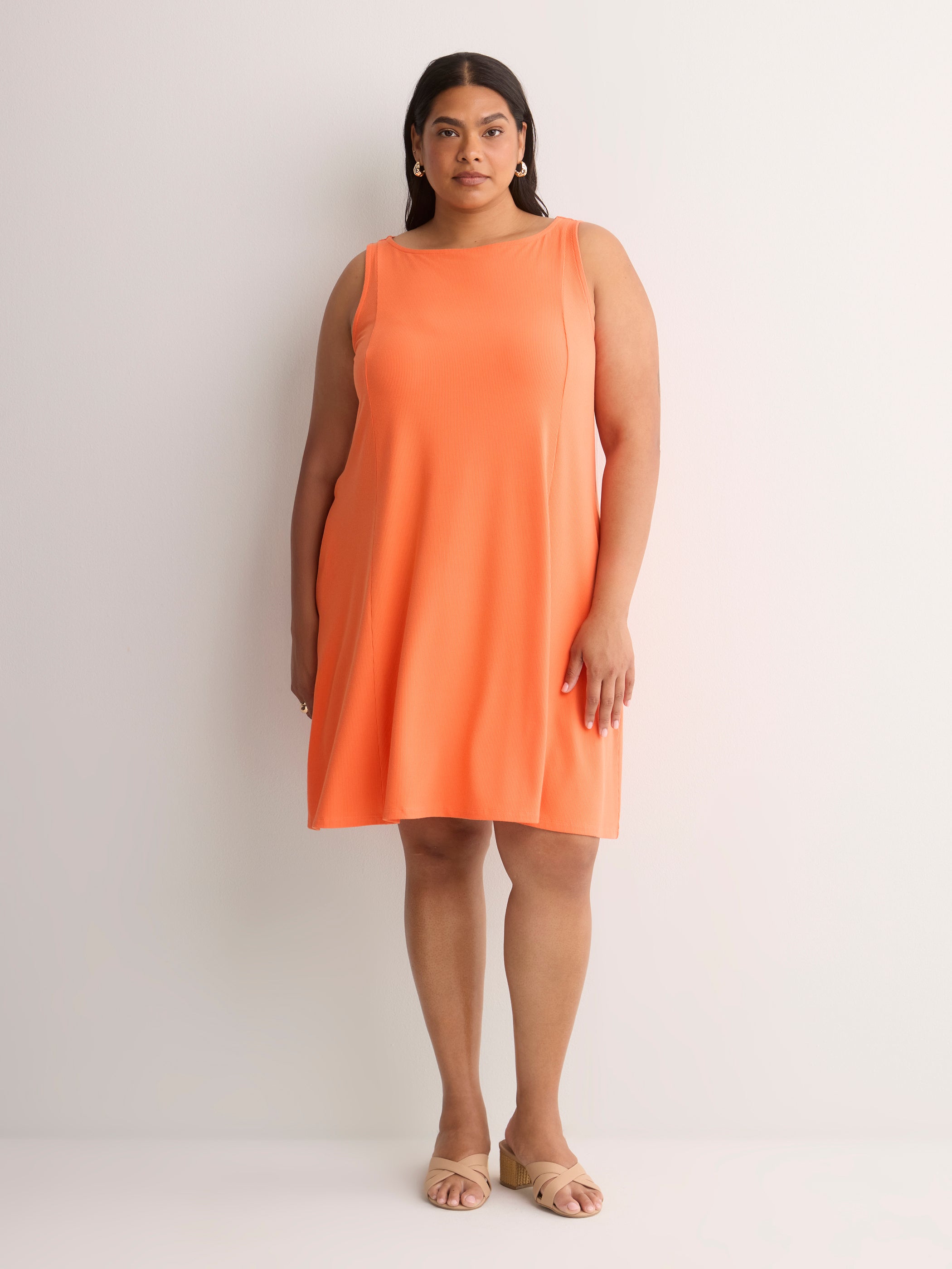 Responsible, Ribbed Sleeveless Boat Neck Swing Dress