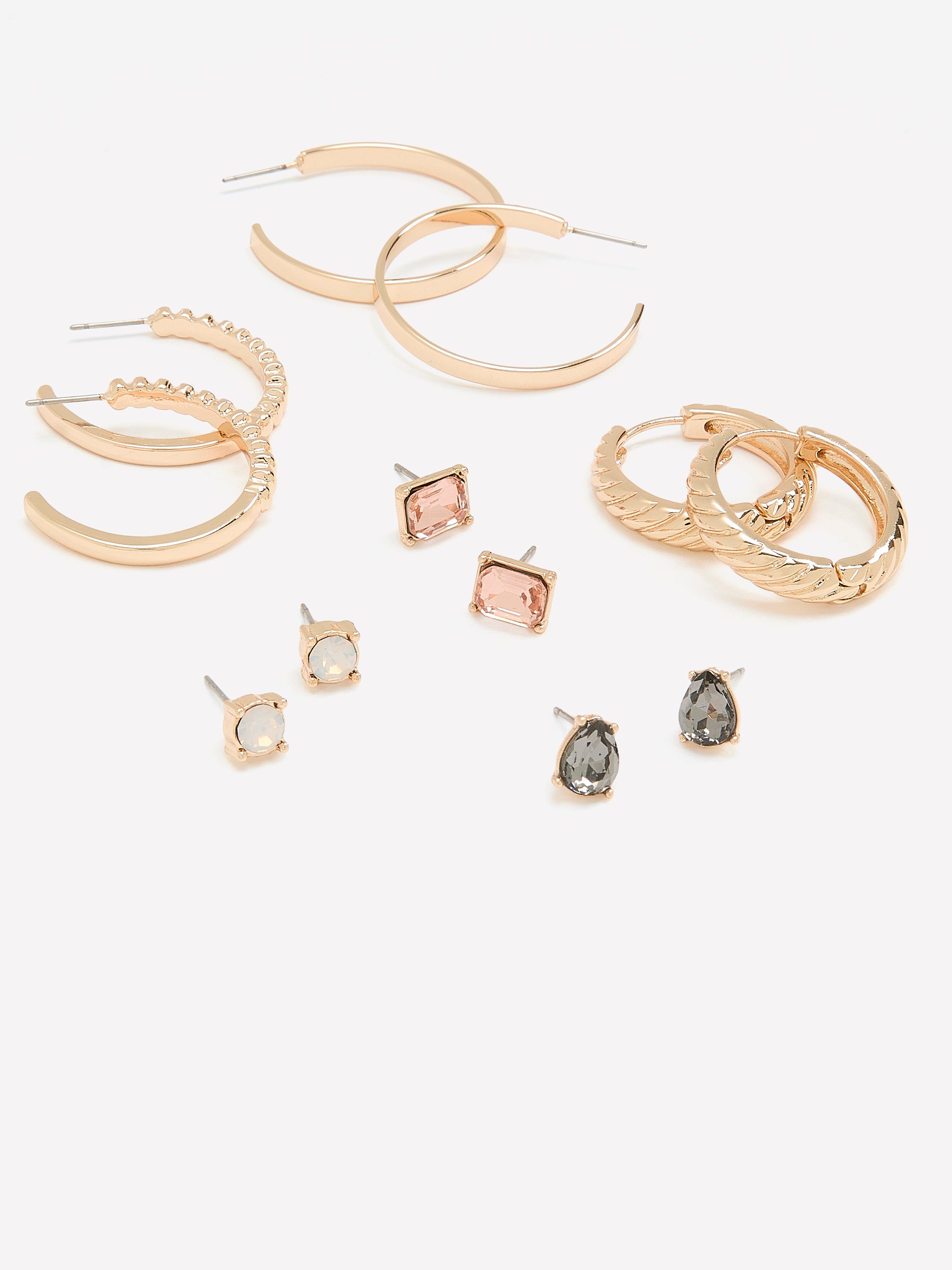 Assorted Golden Hoop and Stud Earrings, Set of 6
