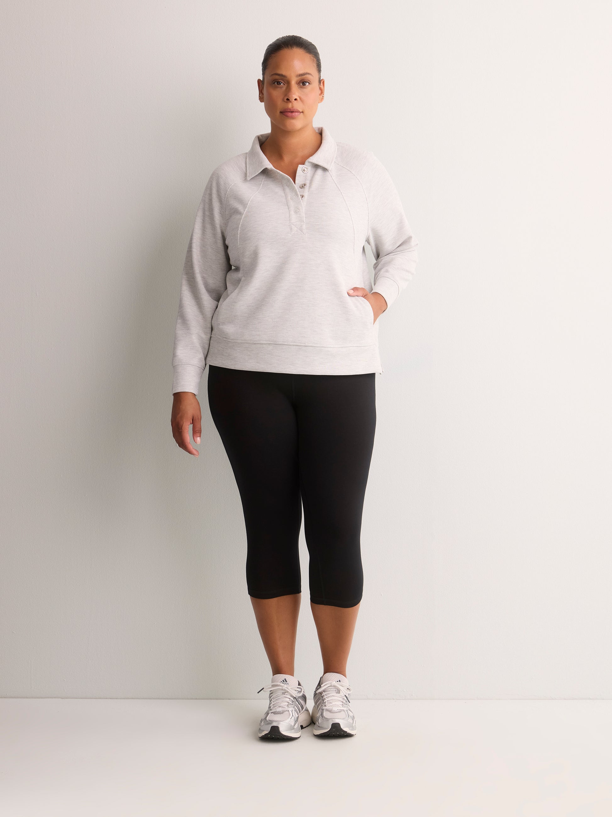 Fashion Flowy Waffle Knit Pullover with Collar - Active Zone