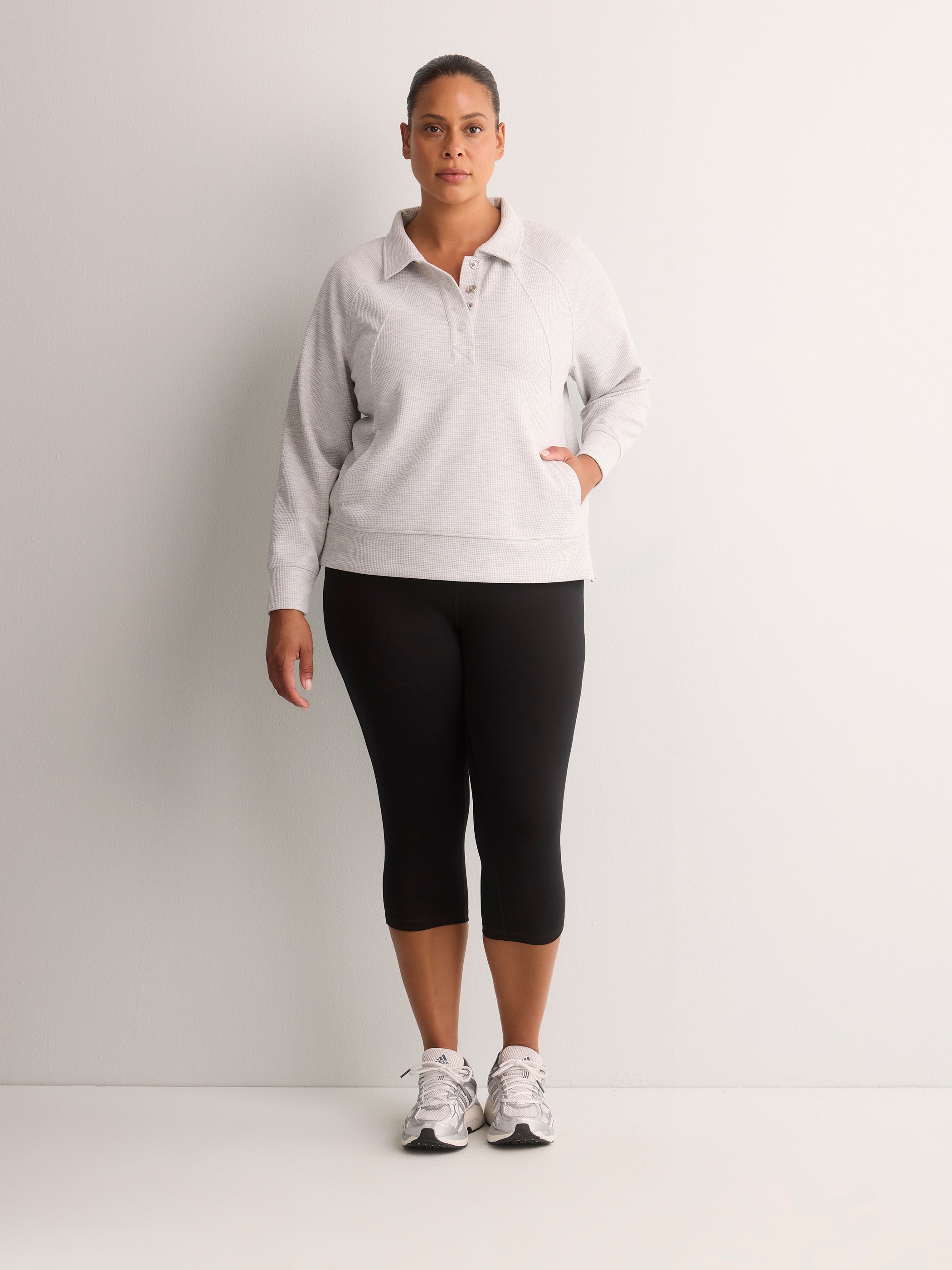 Fashion Flowy Waffle Knit Pullover with Collar - Active Zone