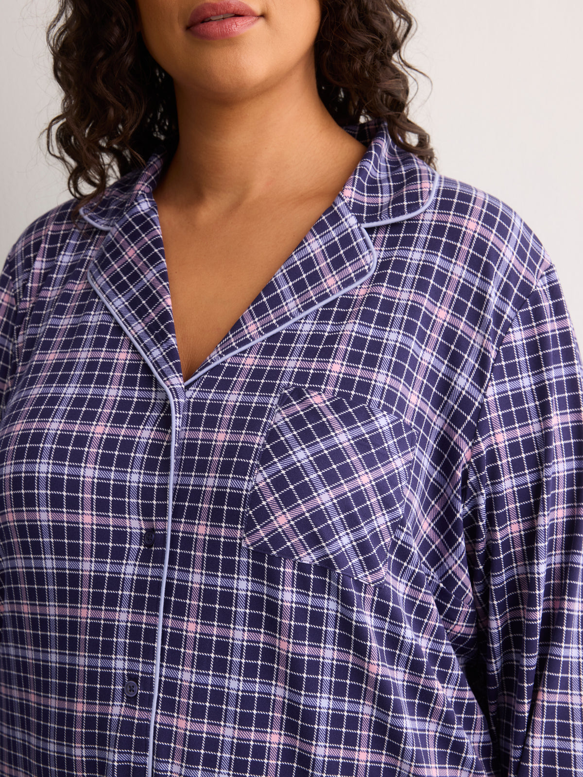 Short Blue Plaid Buttoned-Down Sleepshirt - tiVOGLIO