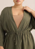 Linen-Blend Loose Kimono Tunic with Waist Drawstring