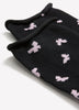 Black Butterfly-Print Crew Socks with Rolled Edge