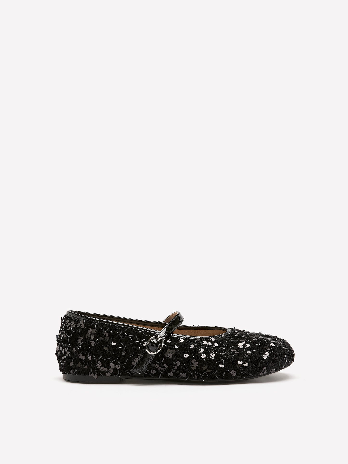 Wide Width, Acora Black Sequined Ballerina with Strap