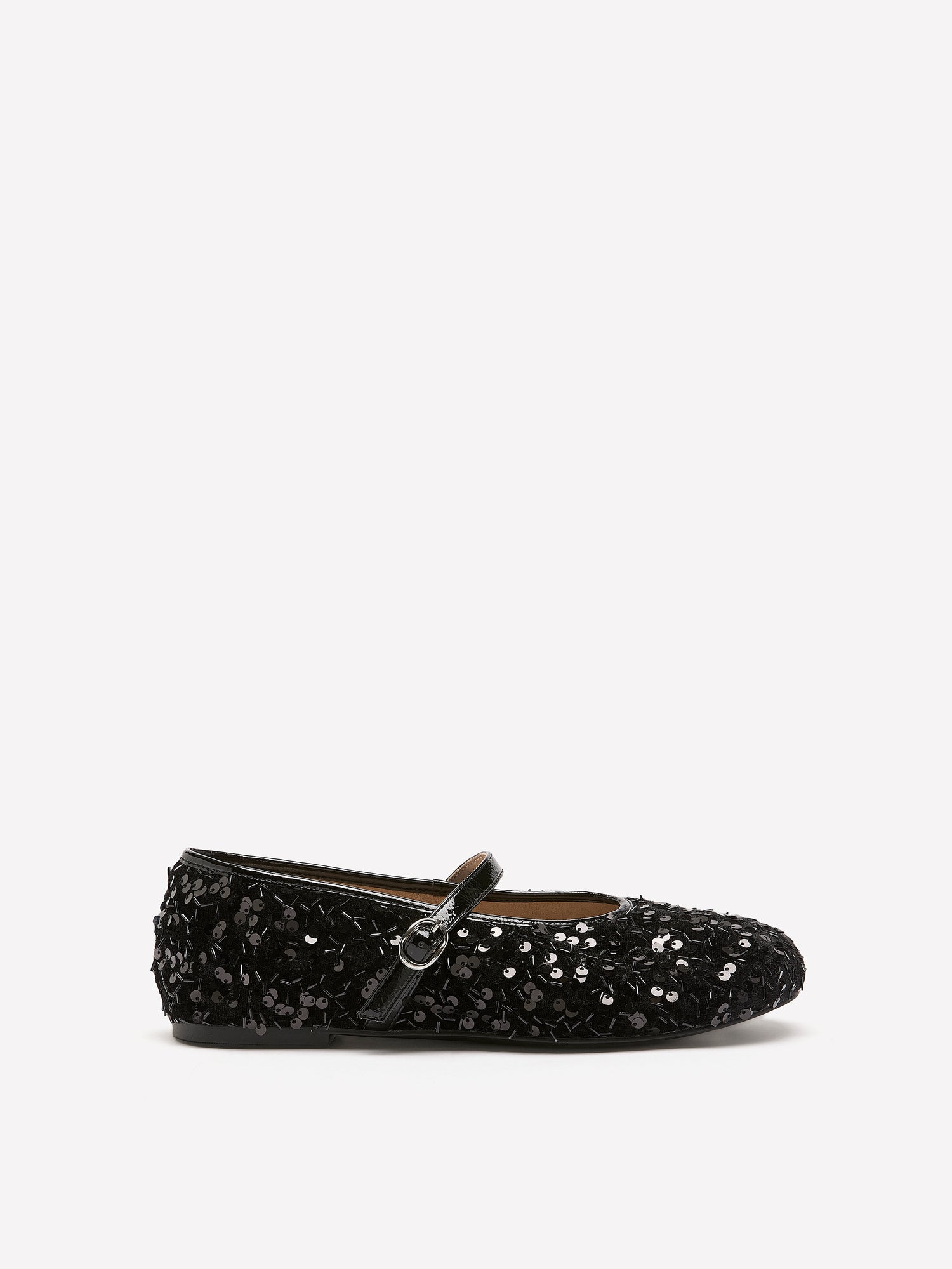 Wide Width, Acora Black Sequined Ballerina with Strap
