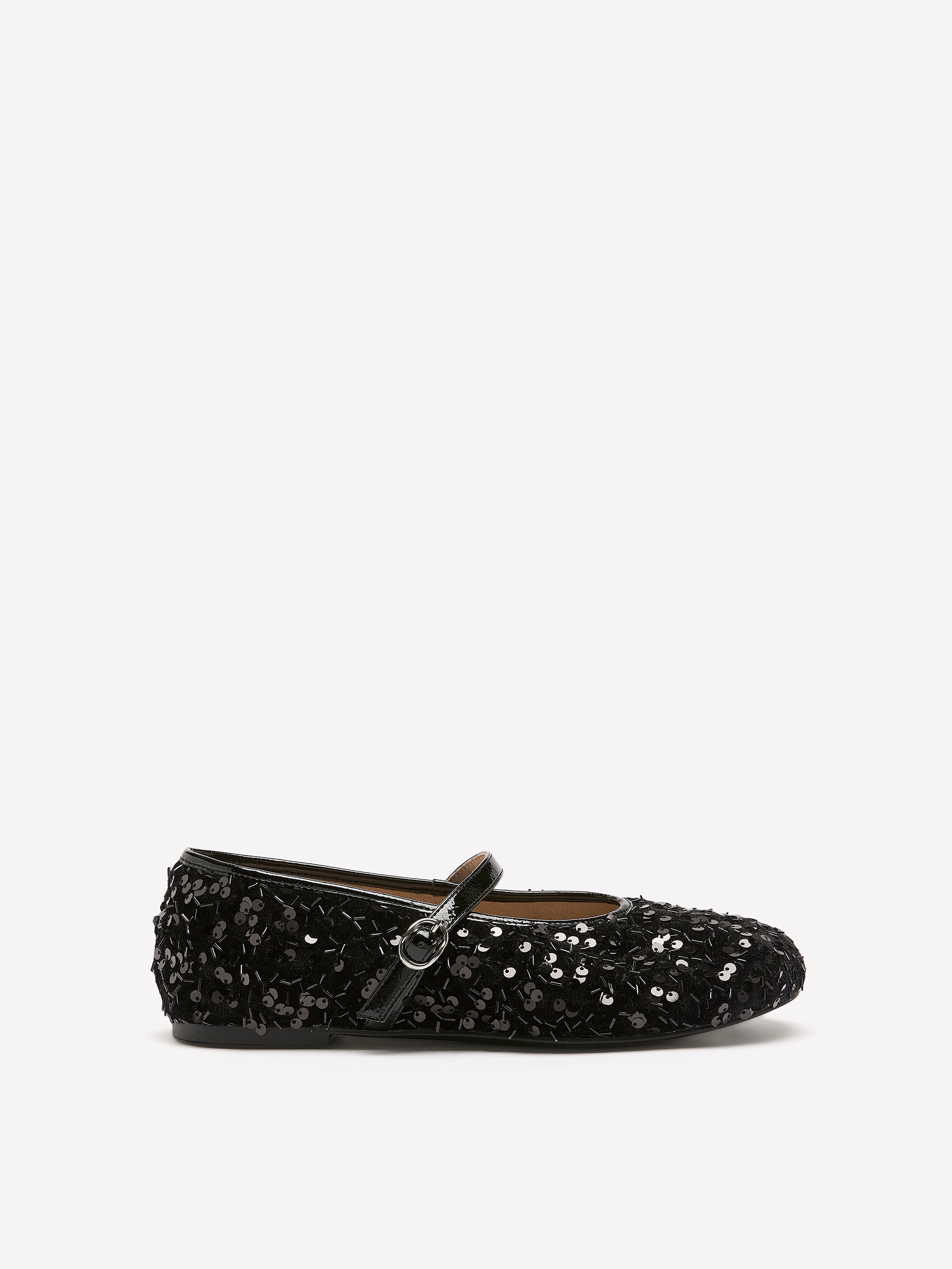 Wide Width, Acora Black Sequined Ballerina with Strap