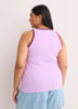 Fitted Halter-Neck Rib Knit Tank Top with Contrast Binding
