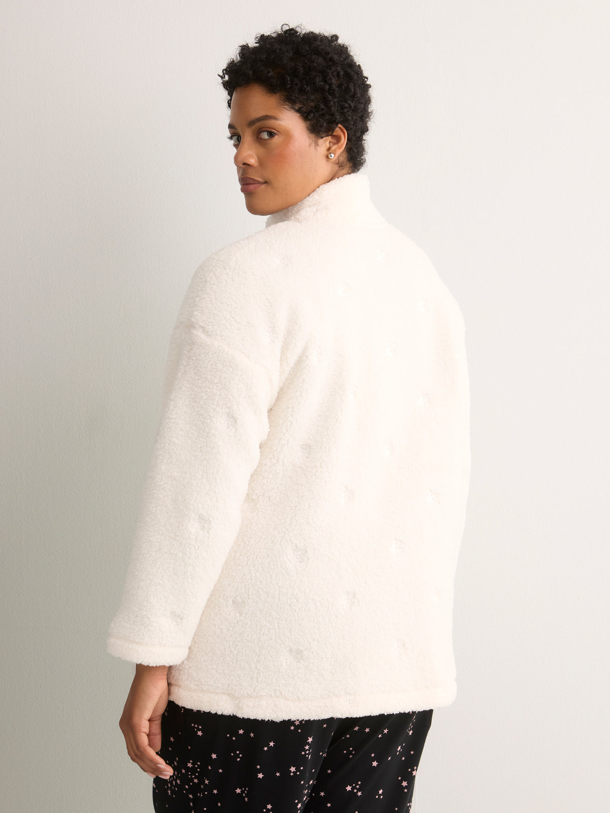 White Fleece Zippy Jacket with Embroidered Stars - tiVOGLIO