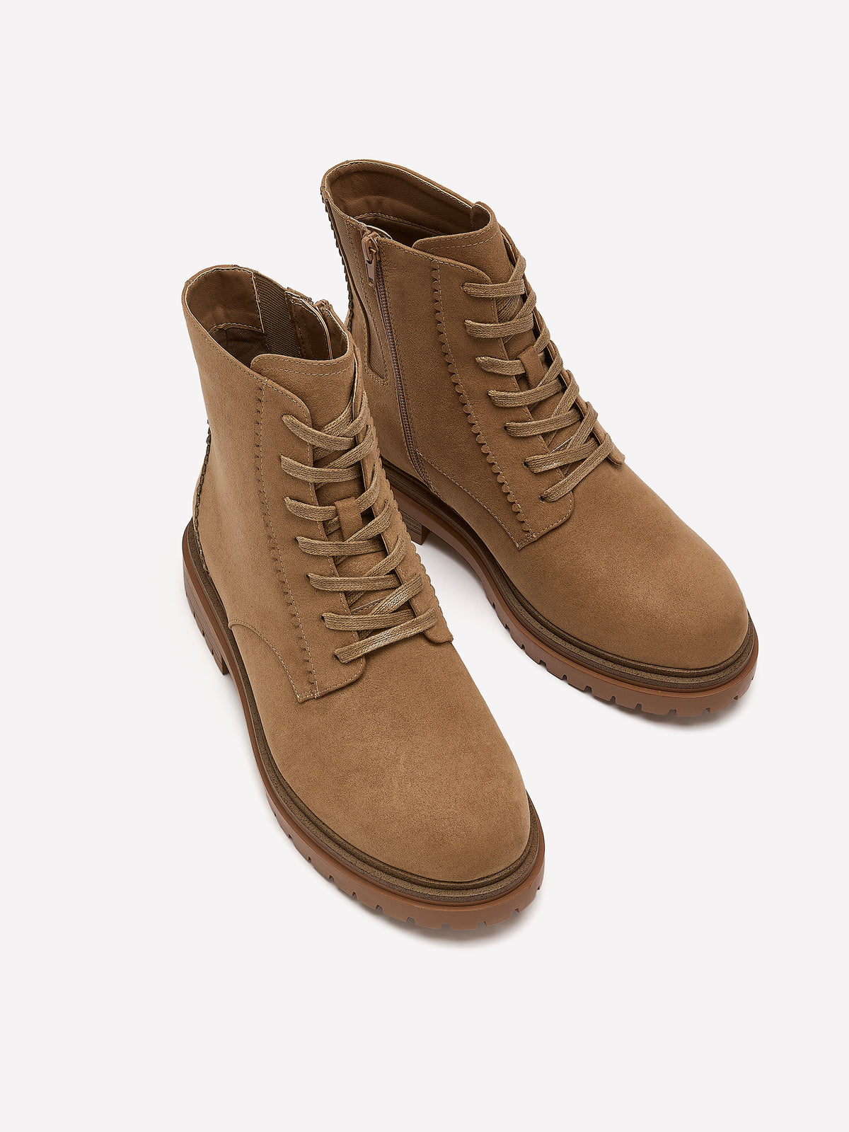 Extra Wide Width, Taupe Faux-Suede Lace-Up Hiker Bootie