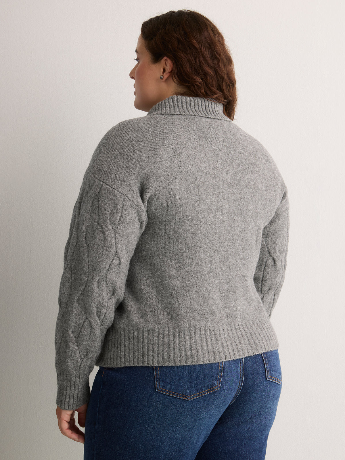 Dark Grey Jeweled Short Cable Knit Cardigan Sweater