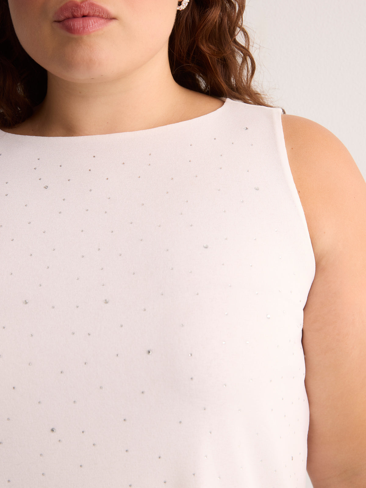 White Rhinestone Boat-Neck Swing Cami