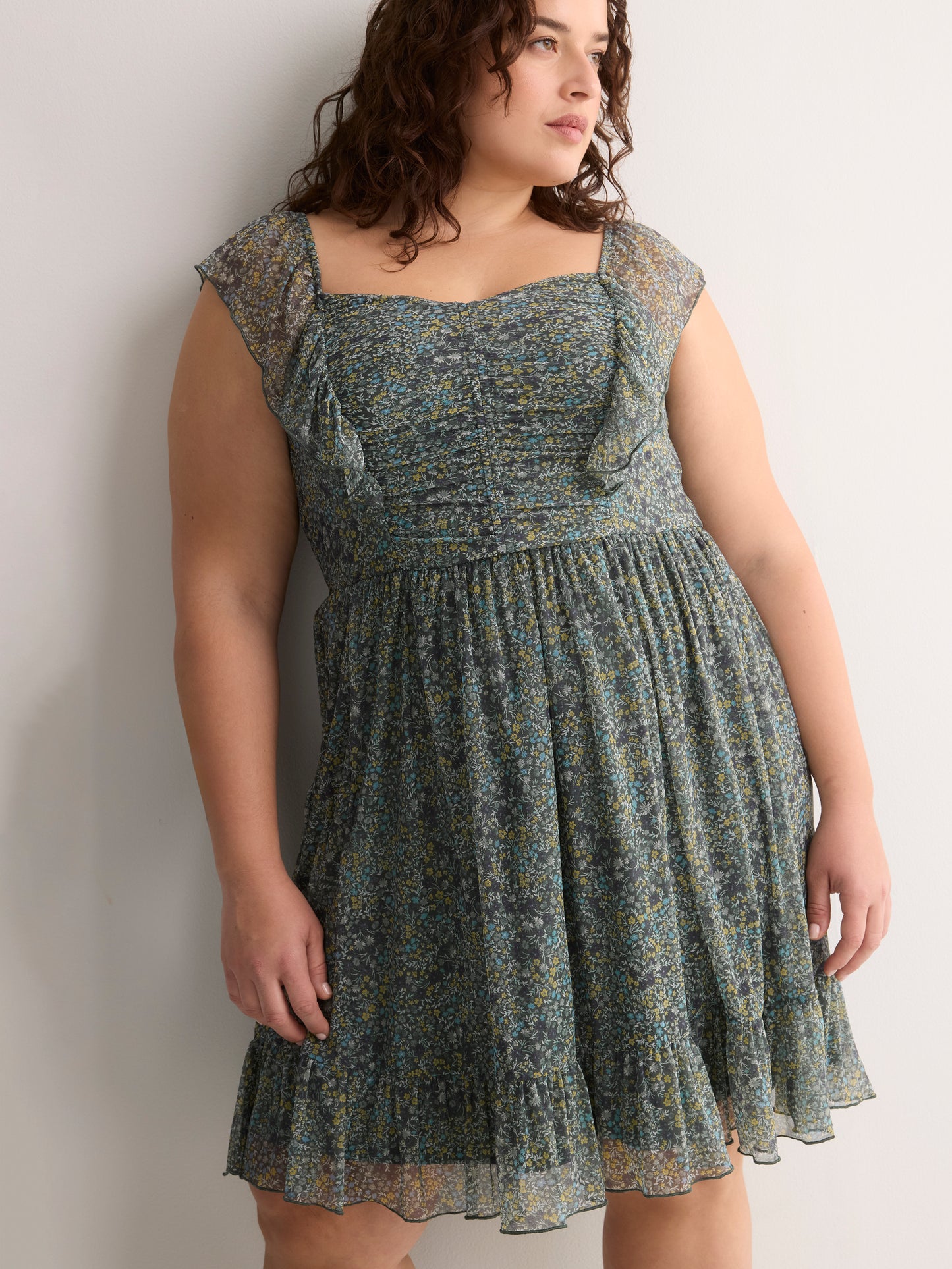 Fit-and-Flare Sangria Flutter Sleeve Dress