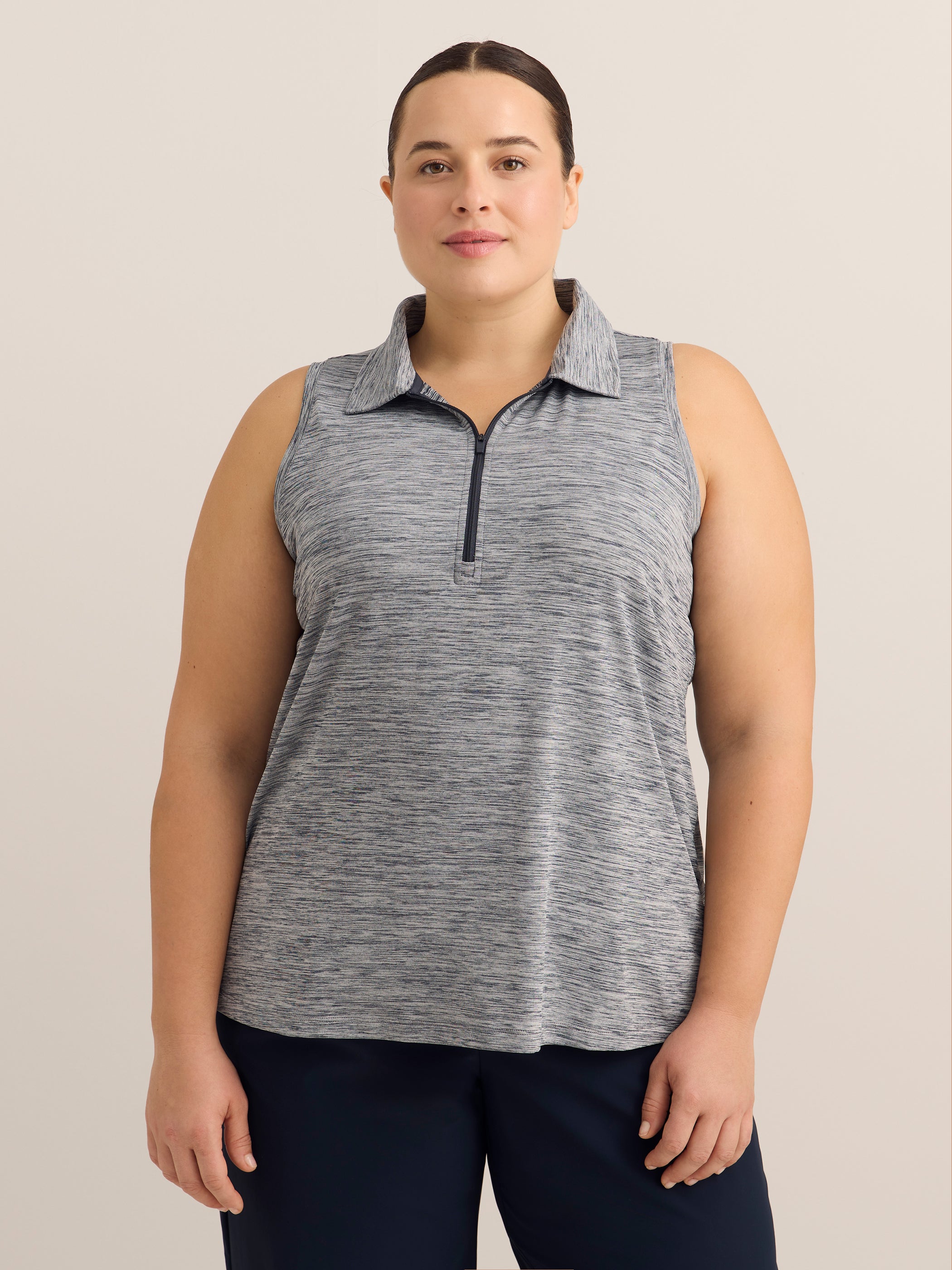 Sleeveless Space-Dye Textured Knit Polo Top - Active Zone