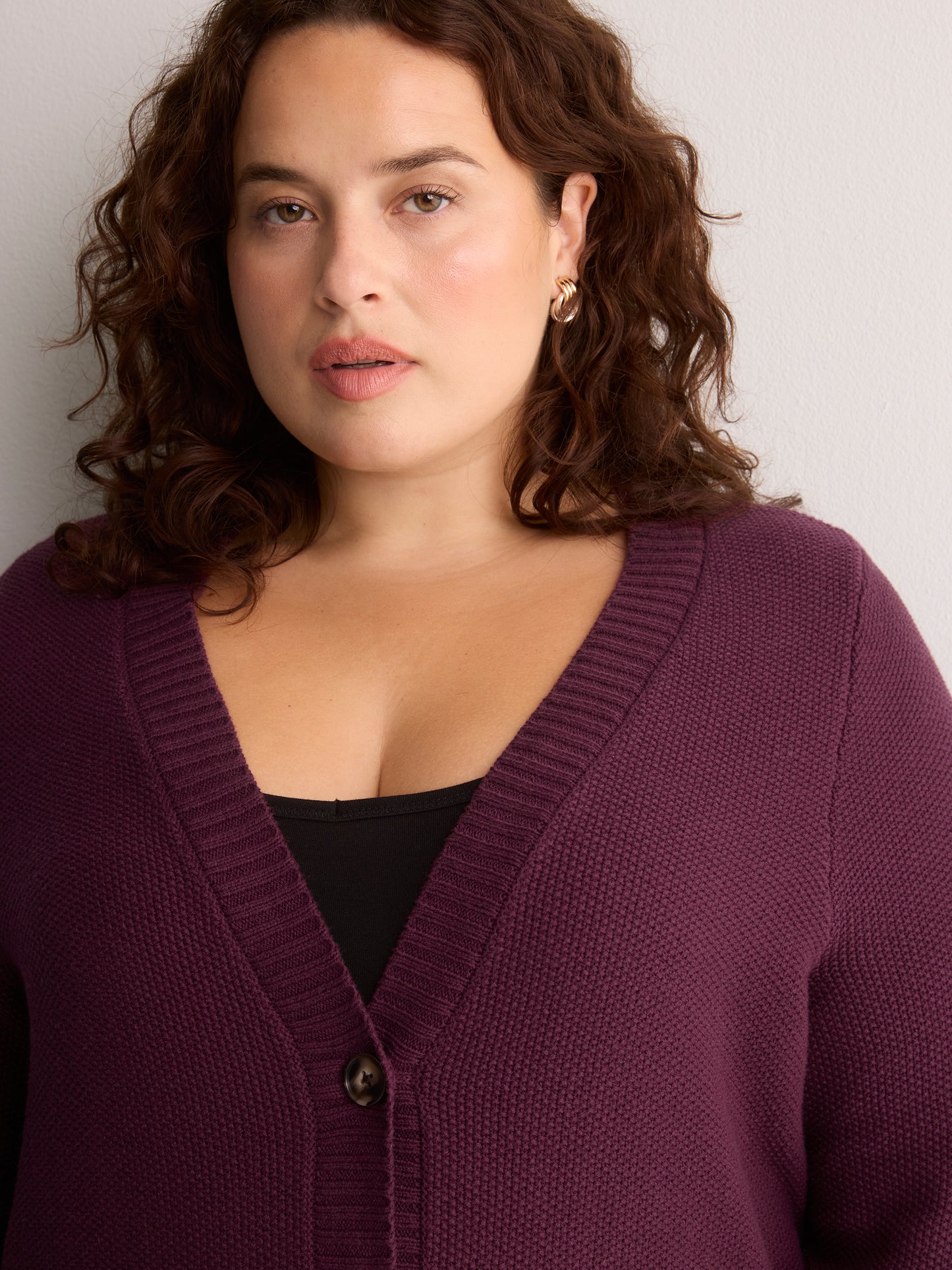 Straight-Fit V-Neck Tunic Cardigan