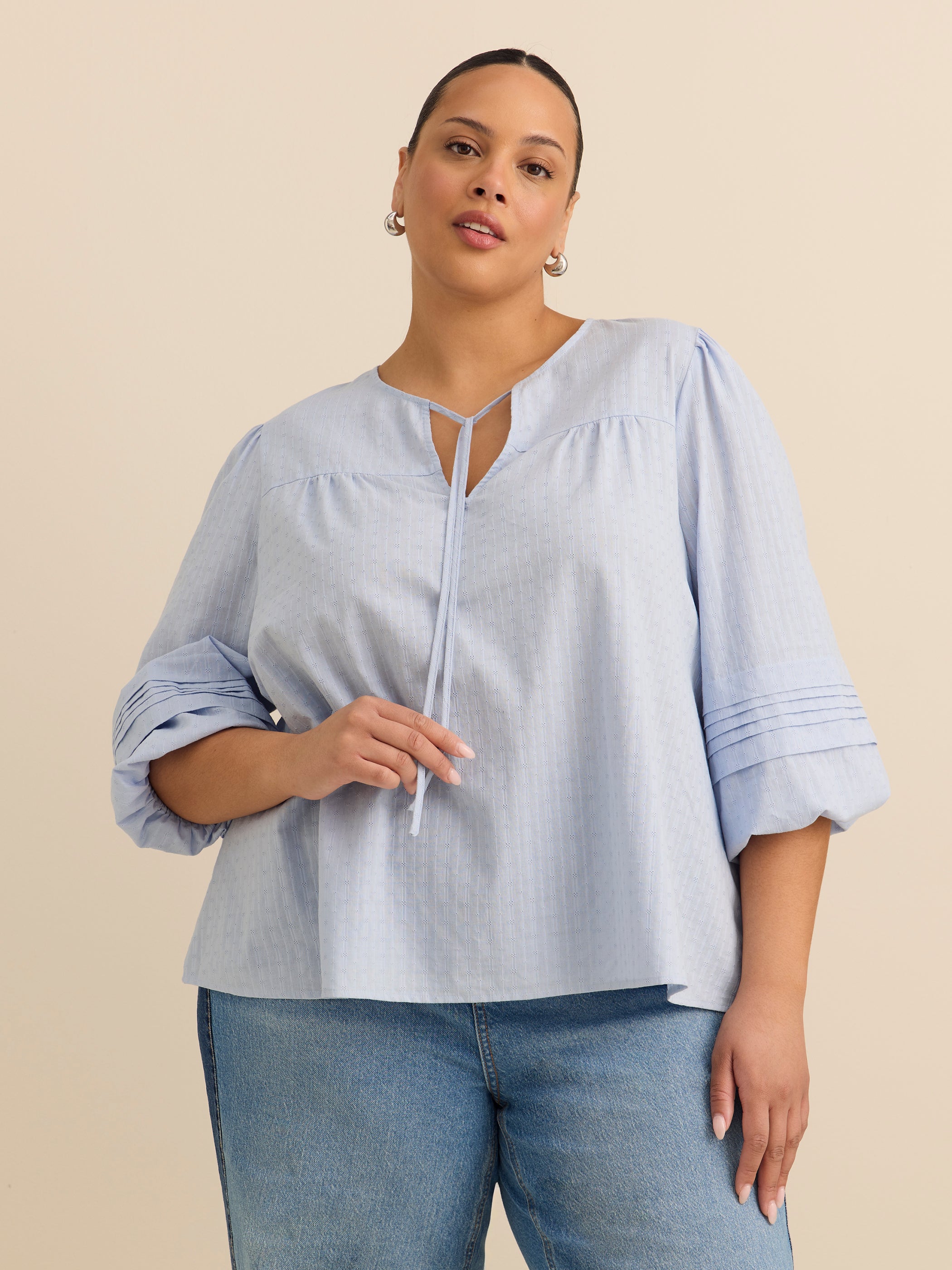 Cotton Blouse with Balloon Sleeves
