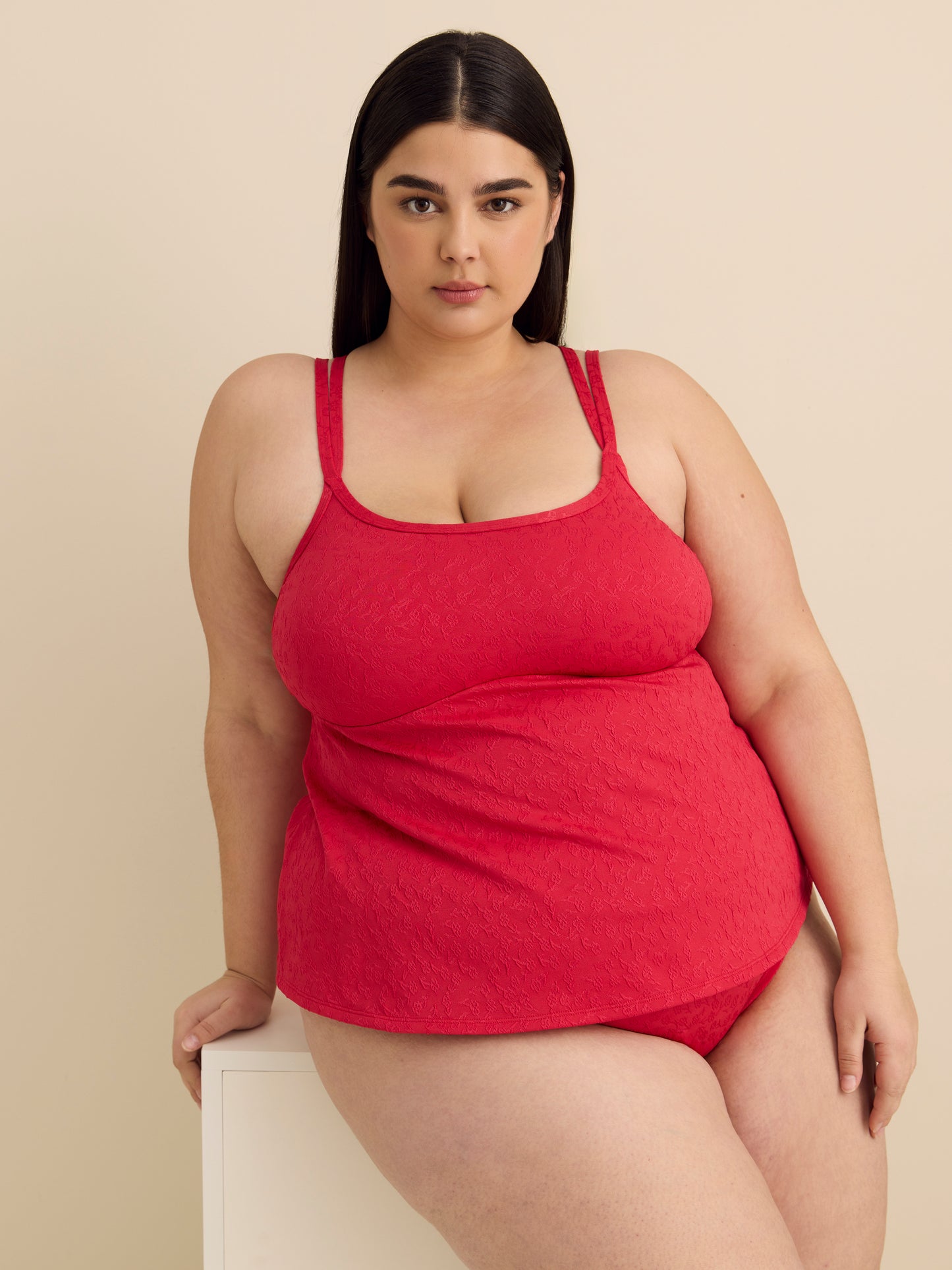 Floral Jacquard Double-Strap Tankini