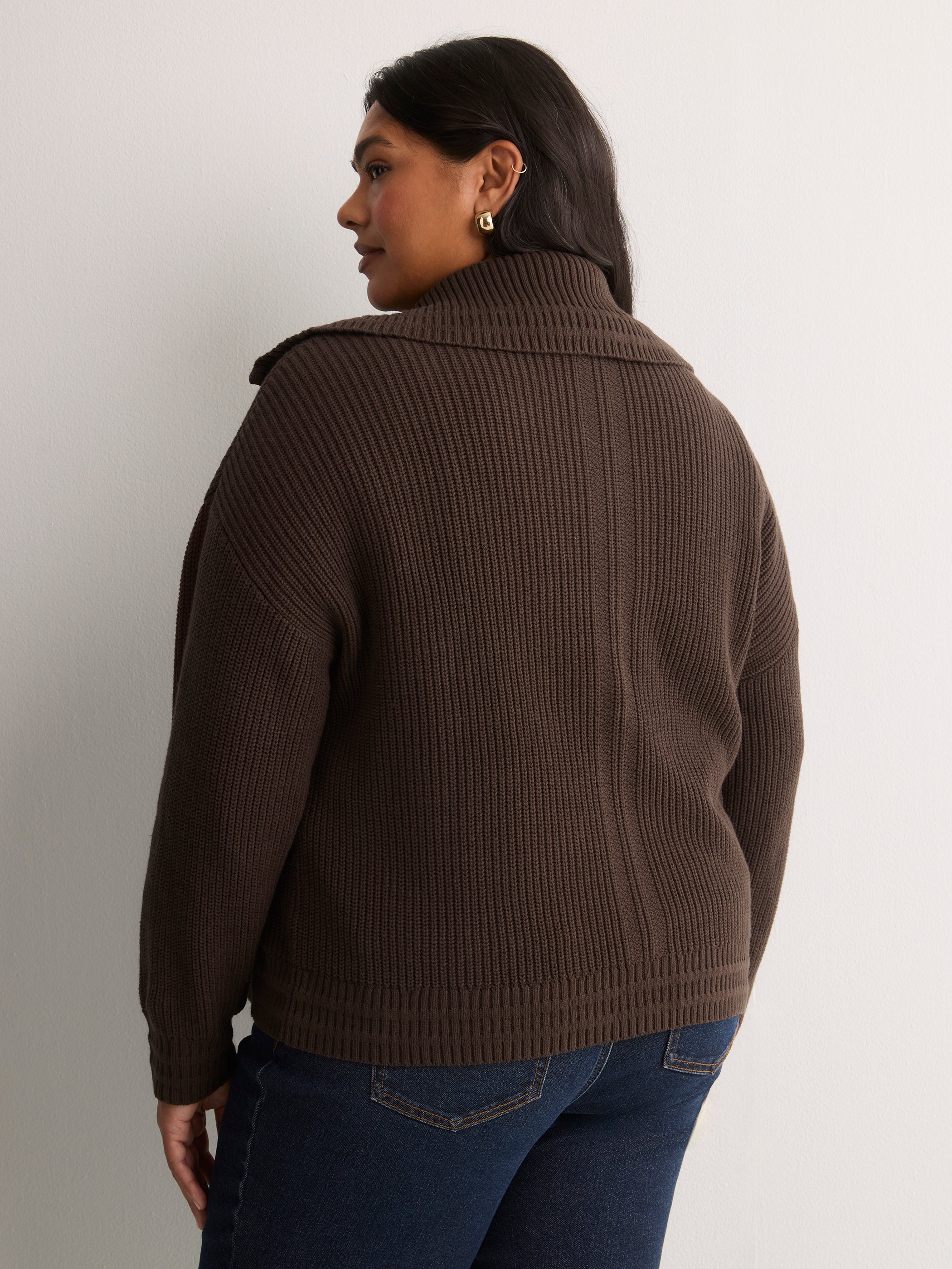 Straight Zippered Sweater Cardigan