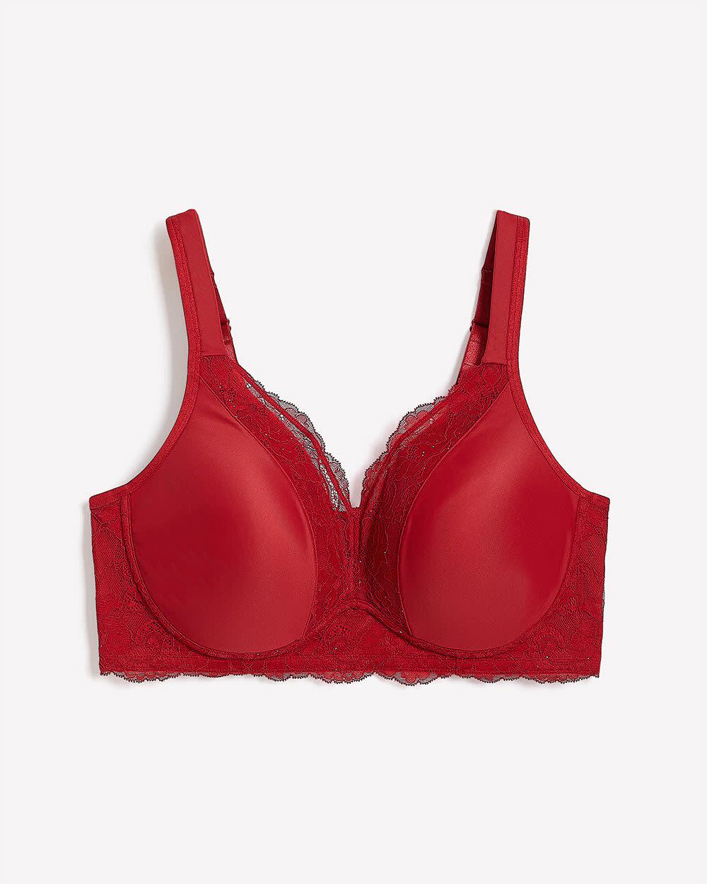 Red Wireless Padded T-Shirt Bra with Sequins Lace Trim - ti Voglio