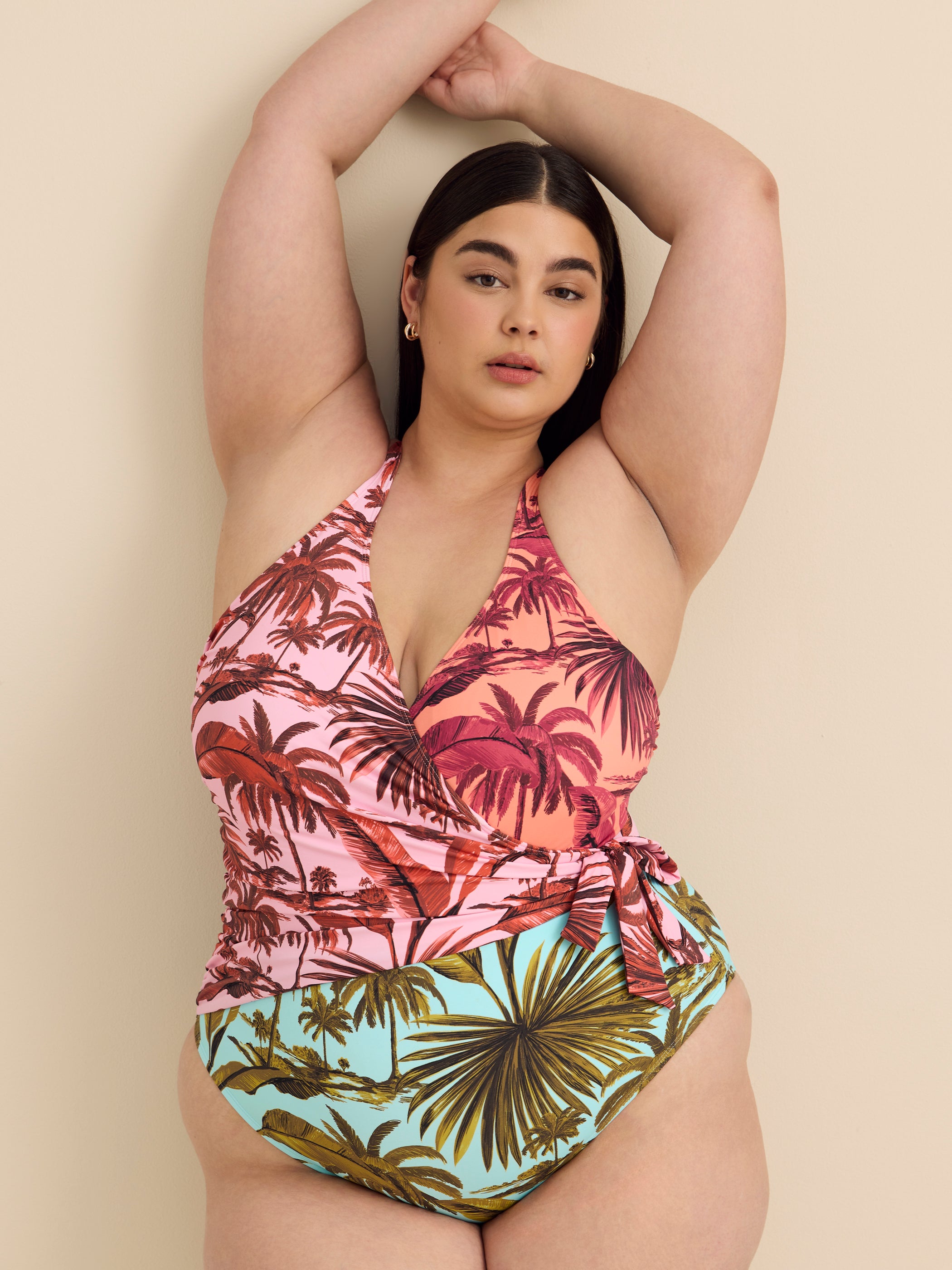 Maillot une-pièce coloré à encolure en V croisée - Bleu Rod Beattie