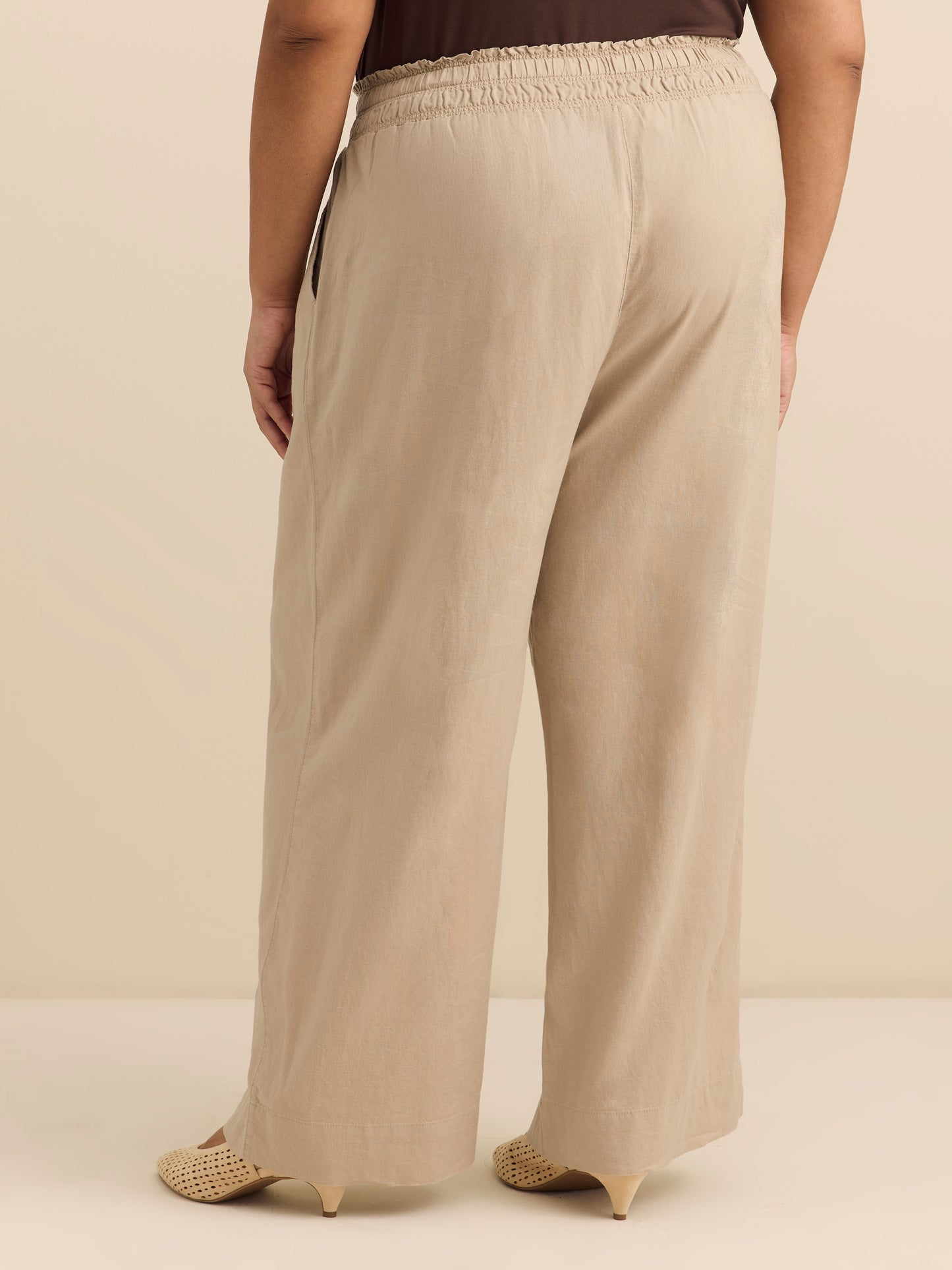 Solid Linen Blend Wide Leg Pant