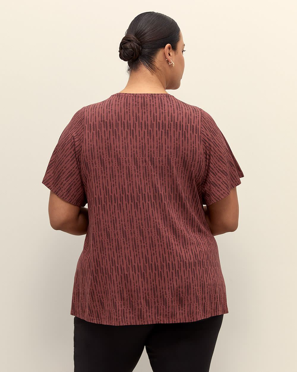Flutter-Sleeve Knit Top with Smocked Detail