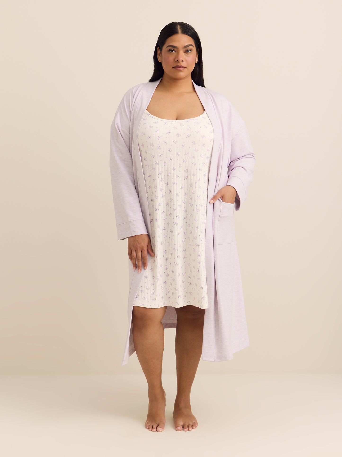 White Sleeveless Floral Print Pointelle Nighty - ti Voglio