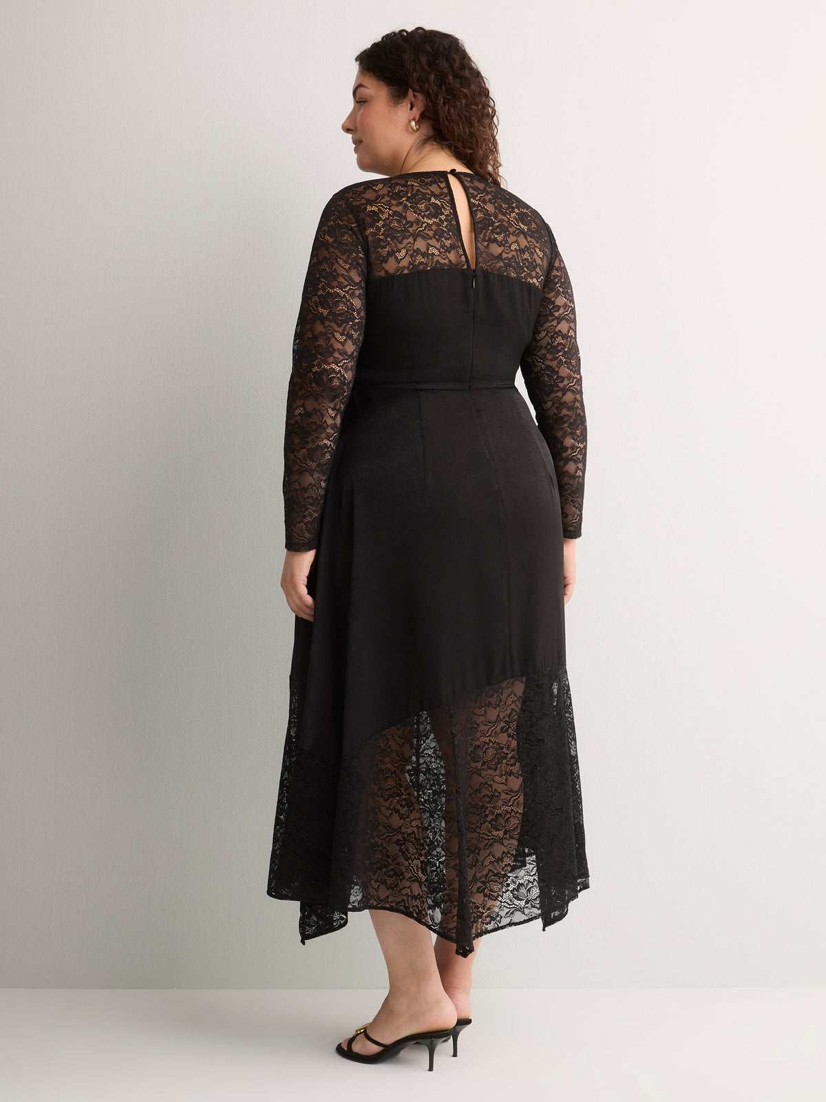 Black Crew-Neck Satin and Lace Maxi Dress - Addition Elle