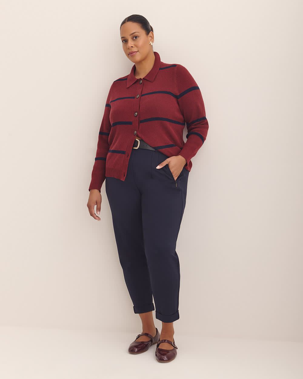 Responsible, Striped Buttoned-Down Polo Sweater Cardigan