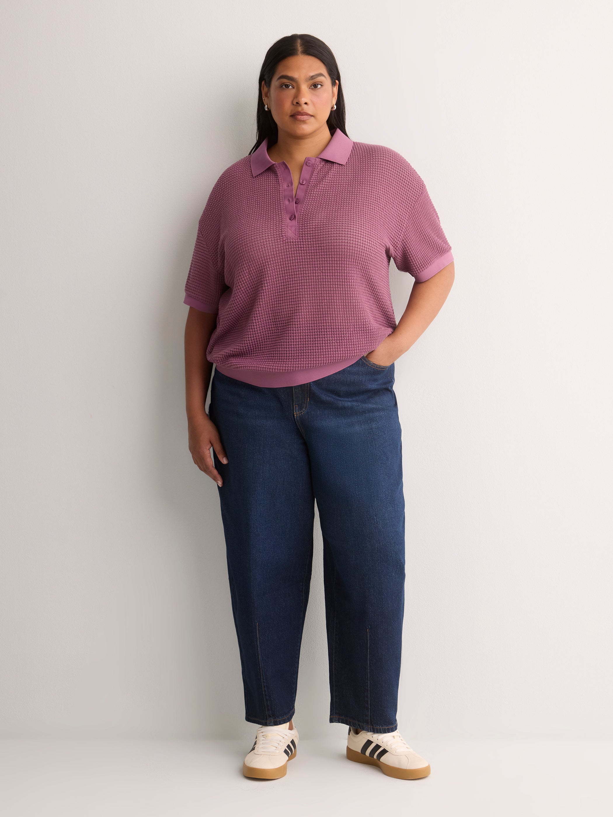 Polo en tricot gaufré crocheté - Active Zone