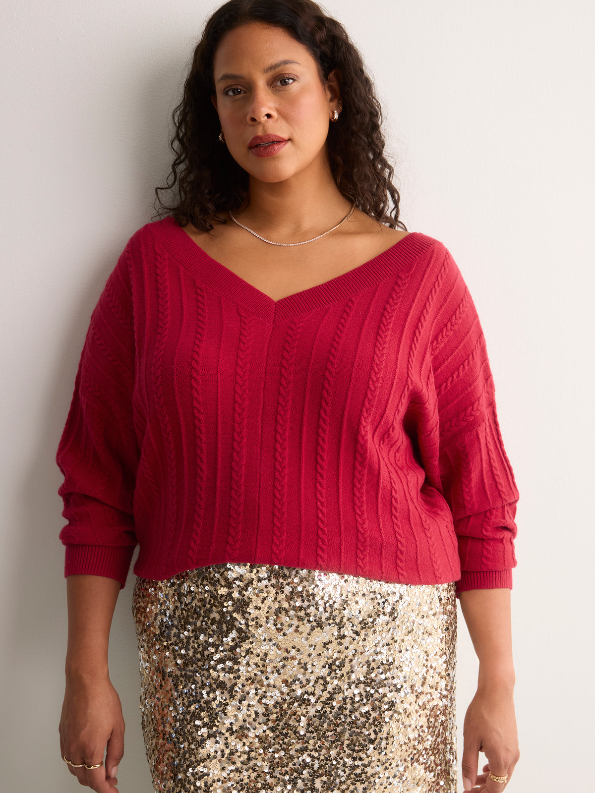 Short Wide V-Neck Sweater