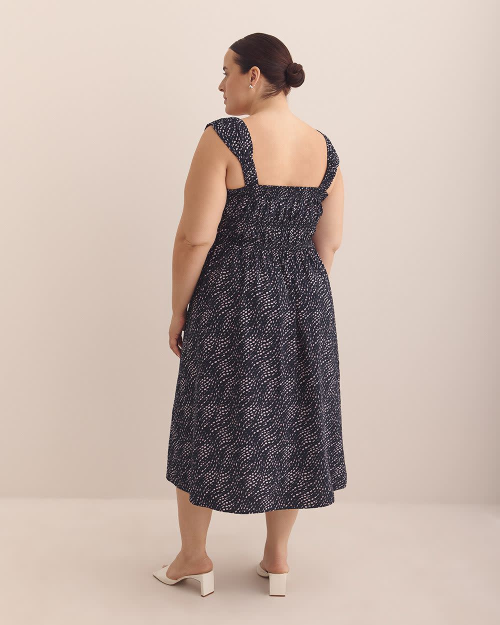 Sleeveless Wavy Dotted Smocked Midi Dress