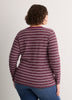 Brown Striped Boyfriend-Fit Long-Sleeve Rib Knit Tee