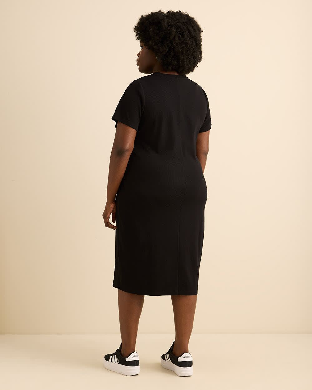 Black Ribbed French Terry Midi T-Shirt Dress - Active Zone