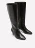 Extra Wide Width, Black Tall Faux Leather Kitten-Heel Boot