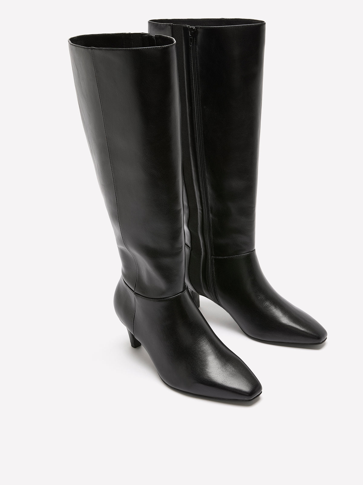 Extra Wide Width, Black Tall Faux Leather Kitten-Heel Boot