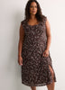Leaf-Print Sleeveless Midi Dress with Ruffled Empire Waist - Addition Elle