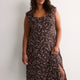 Leaf-Print Sleeveless Midi Dress with Ruffled Empire Waist - Addition Elle