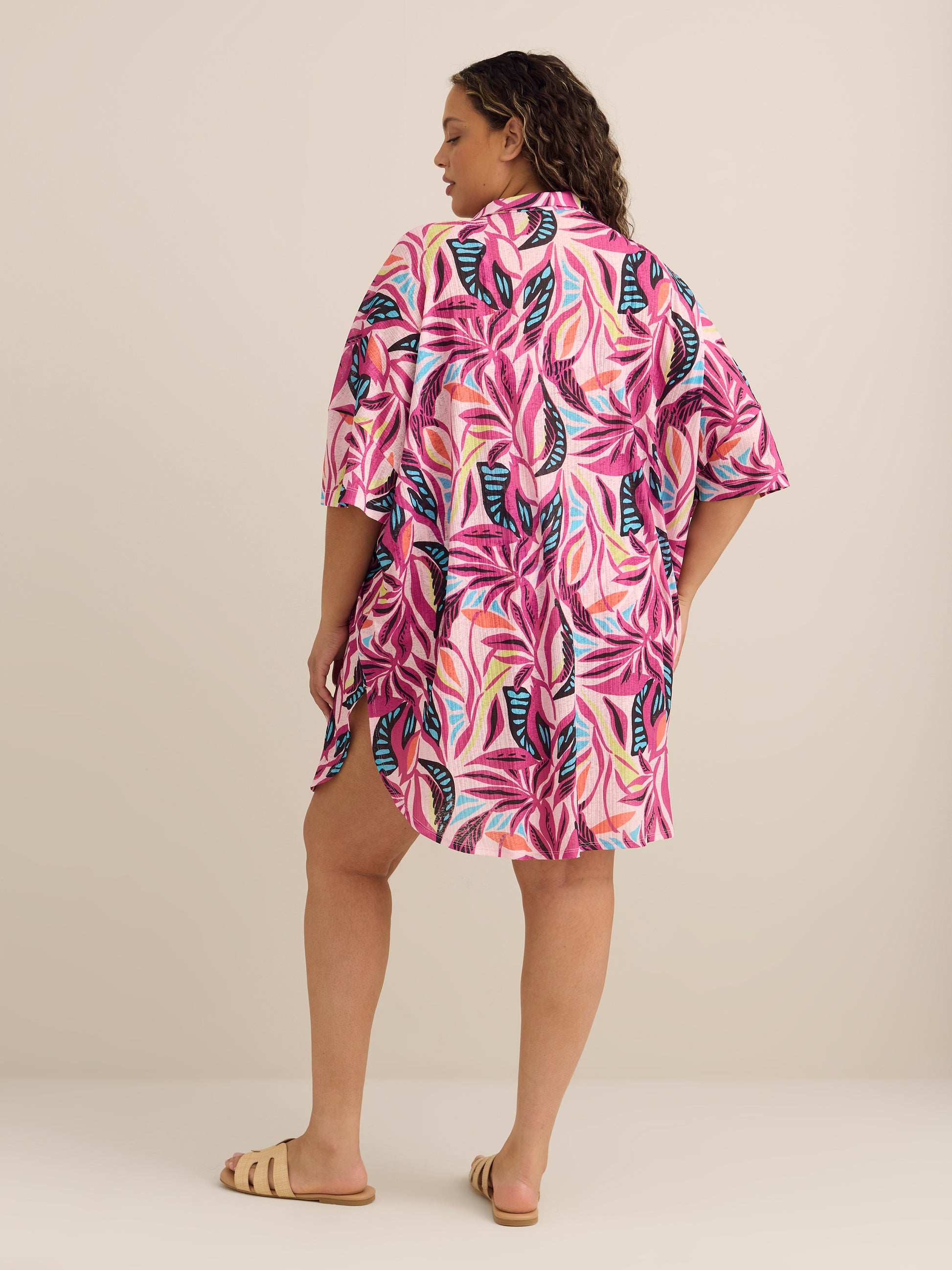 Short Printed Cover-Up Shirtdress