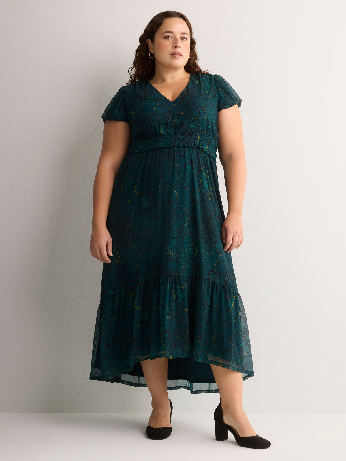 Green Printed V-Neck Maxi Sangria Dress