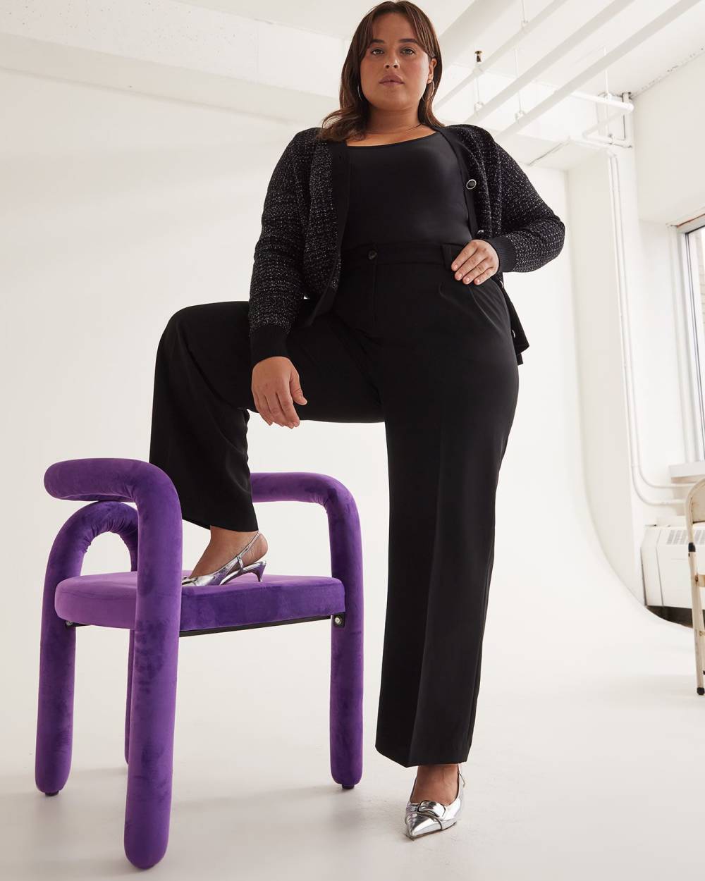 Petite, Black Wide-Leg City Pant