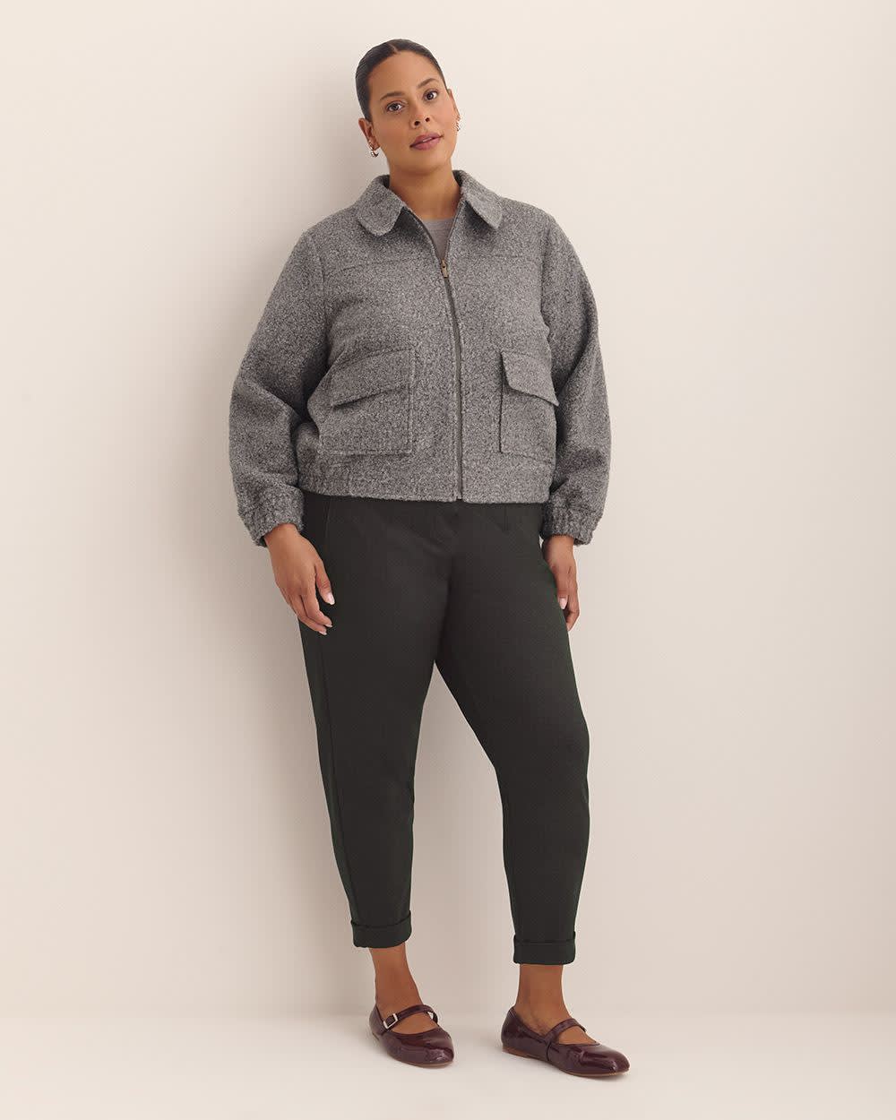 Blouson aviateur court en bouclé gris