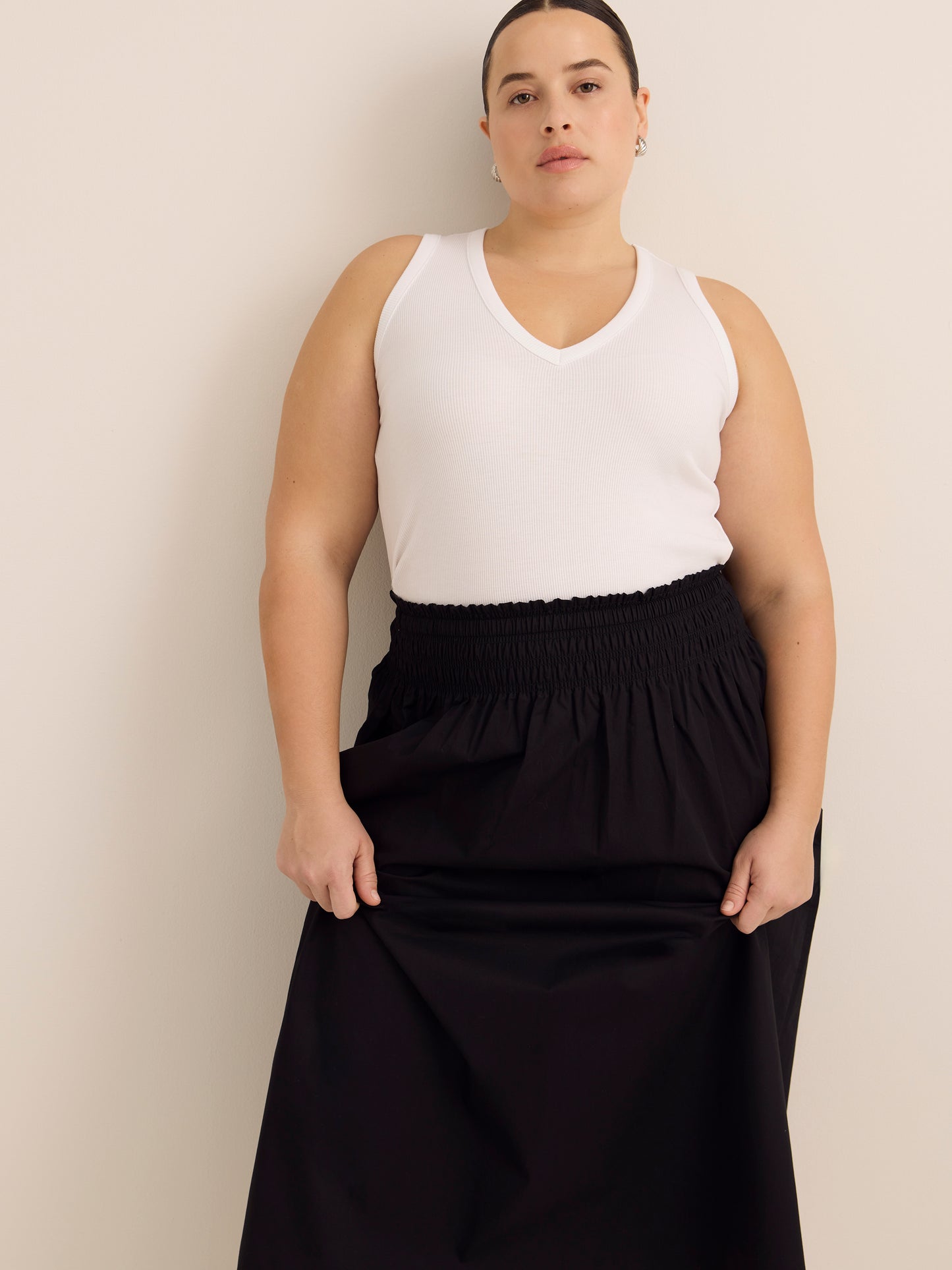 Cotton Poplin Pull-On Maxi Skirt