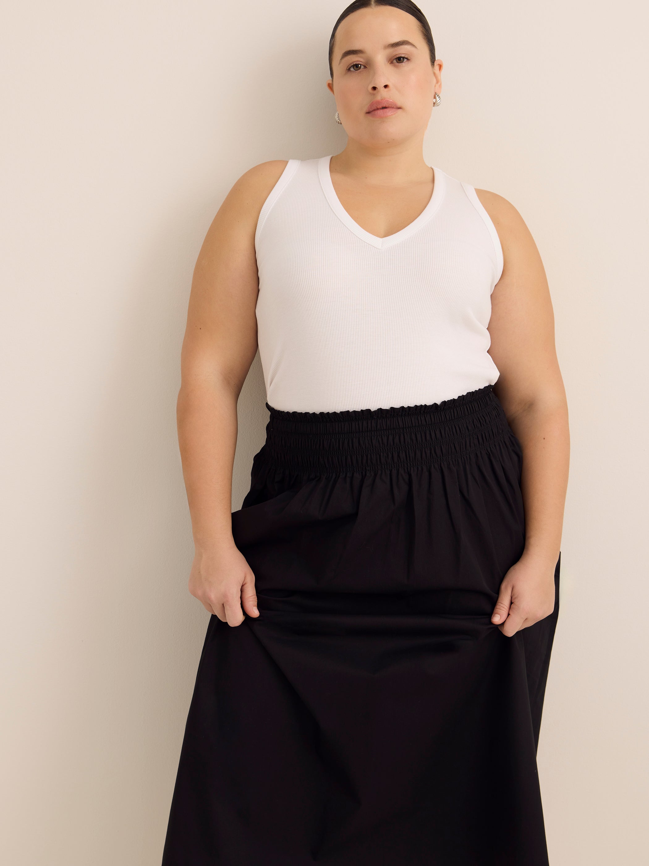 Cotton Poplin Pull-On Maxi Skirt